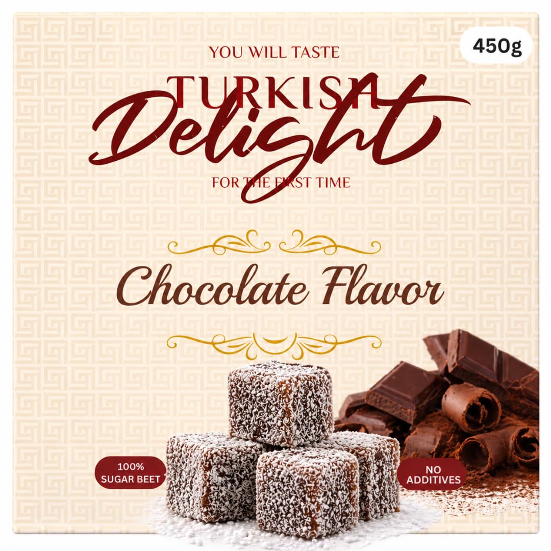 Turkish Delight Chocolate Flavor 450g (~1lb) - Traditional Lokum Candy with Rich Chocolate Taste - Soft Chewy Gourmet Dessert - No Additives - Made