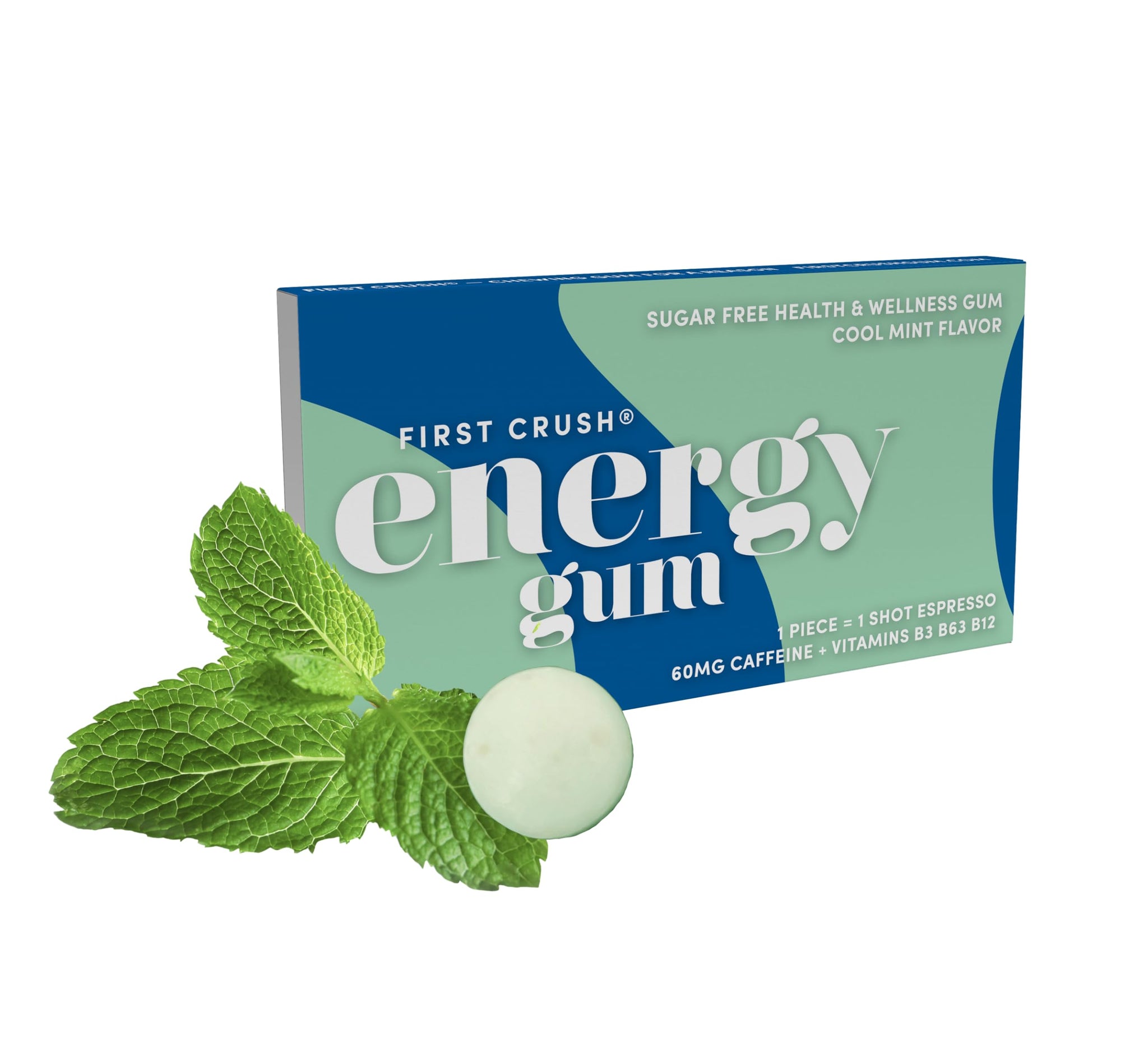 First Crush Energy Gum | Health & Wellness Gum with 60 mg Caffeine & Vitamins | Sugar Free
