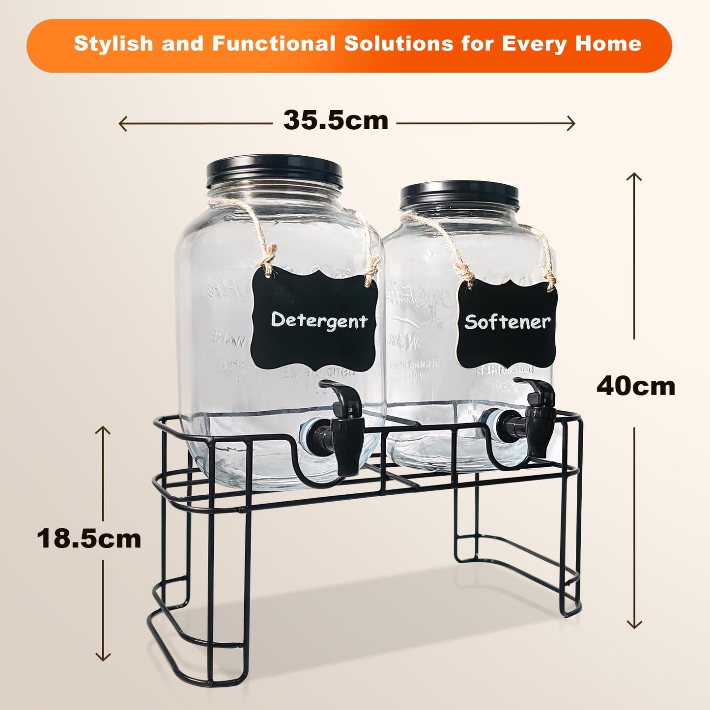 128OZ Laundry Detergent Dispenser, Glass Liquid Laundry Soap Dispenser, 2 Pack Fabric Softener Dispenser for Laundry Room