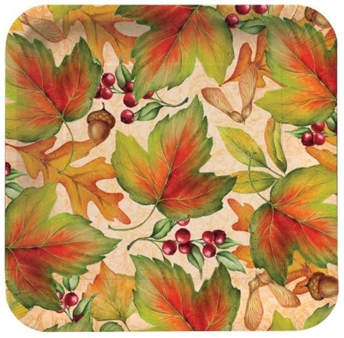 Creative Converting 8 Count Square Paper Banquet Plates, Rich Foliage, Tan/Orange/Green