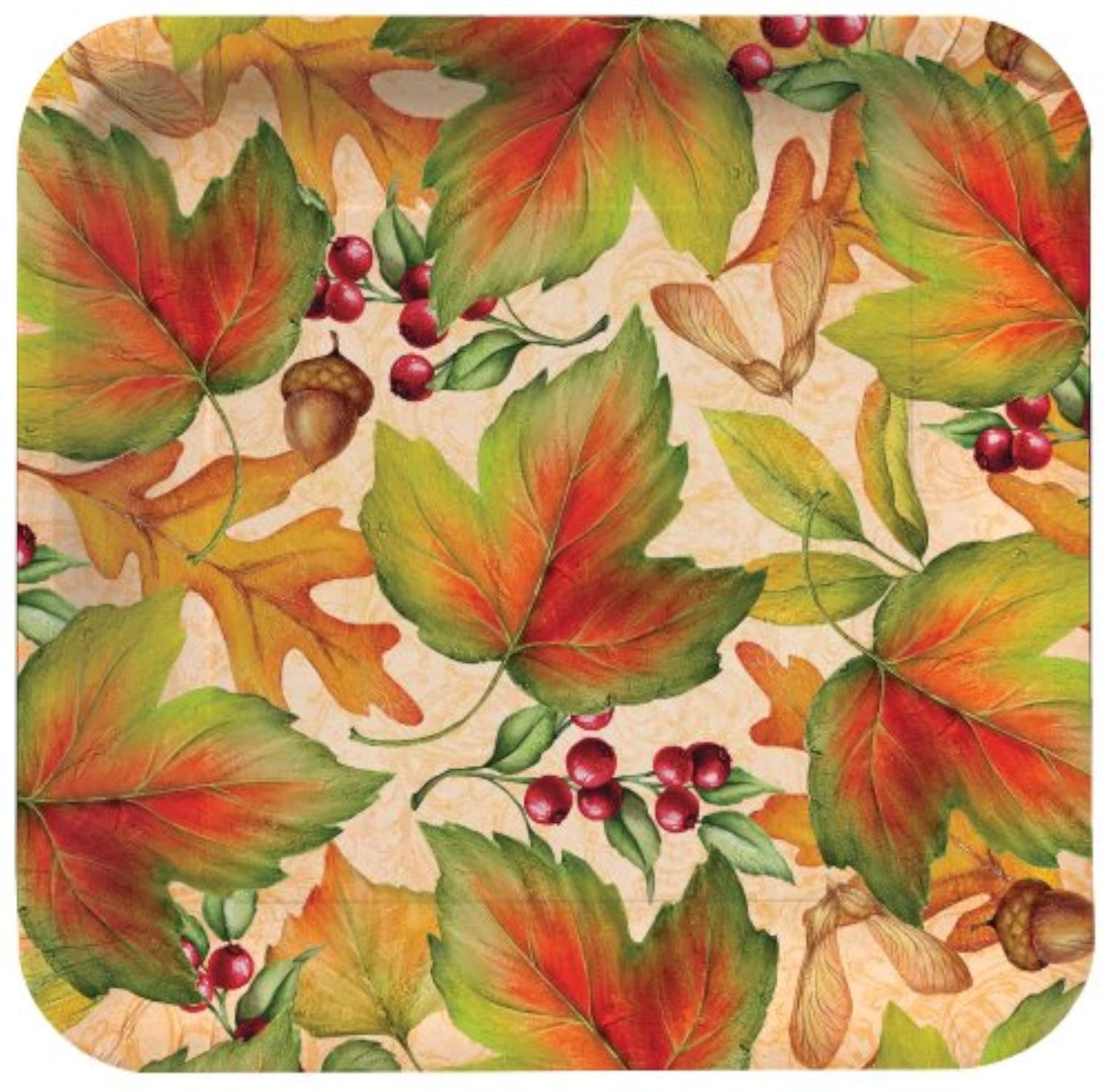 Creative Converting 8 Count Square Paper Banquet Plates, Rich Foliage, Tan/Orange/Green