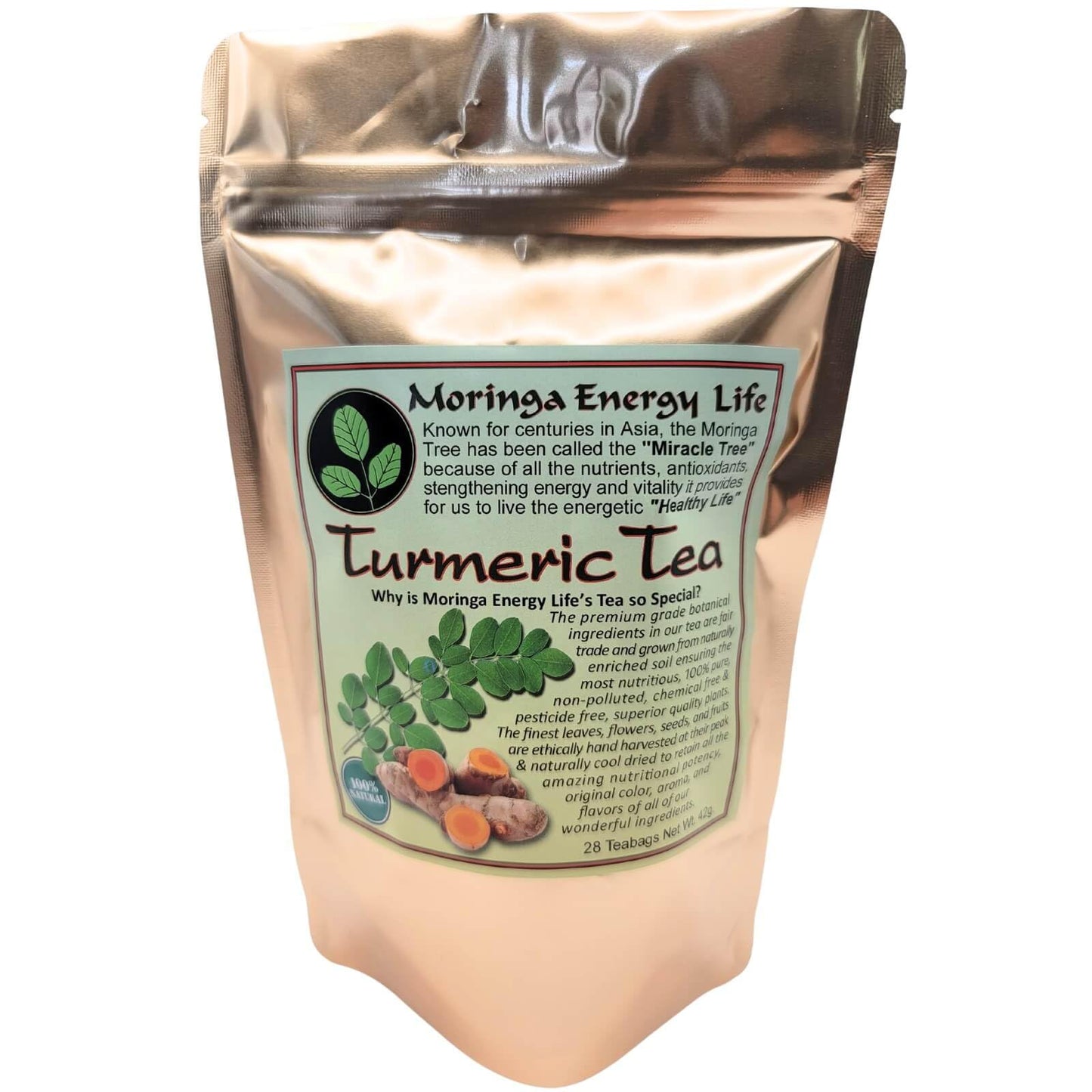 Moringa Turmeric Tea 28 tea bags (Keto, Detox, Paleo, Vitamin & Minerals, Herbal, Vegan, Gluten-Free, Non-gmo)