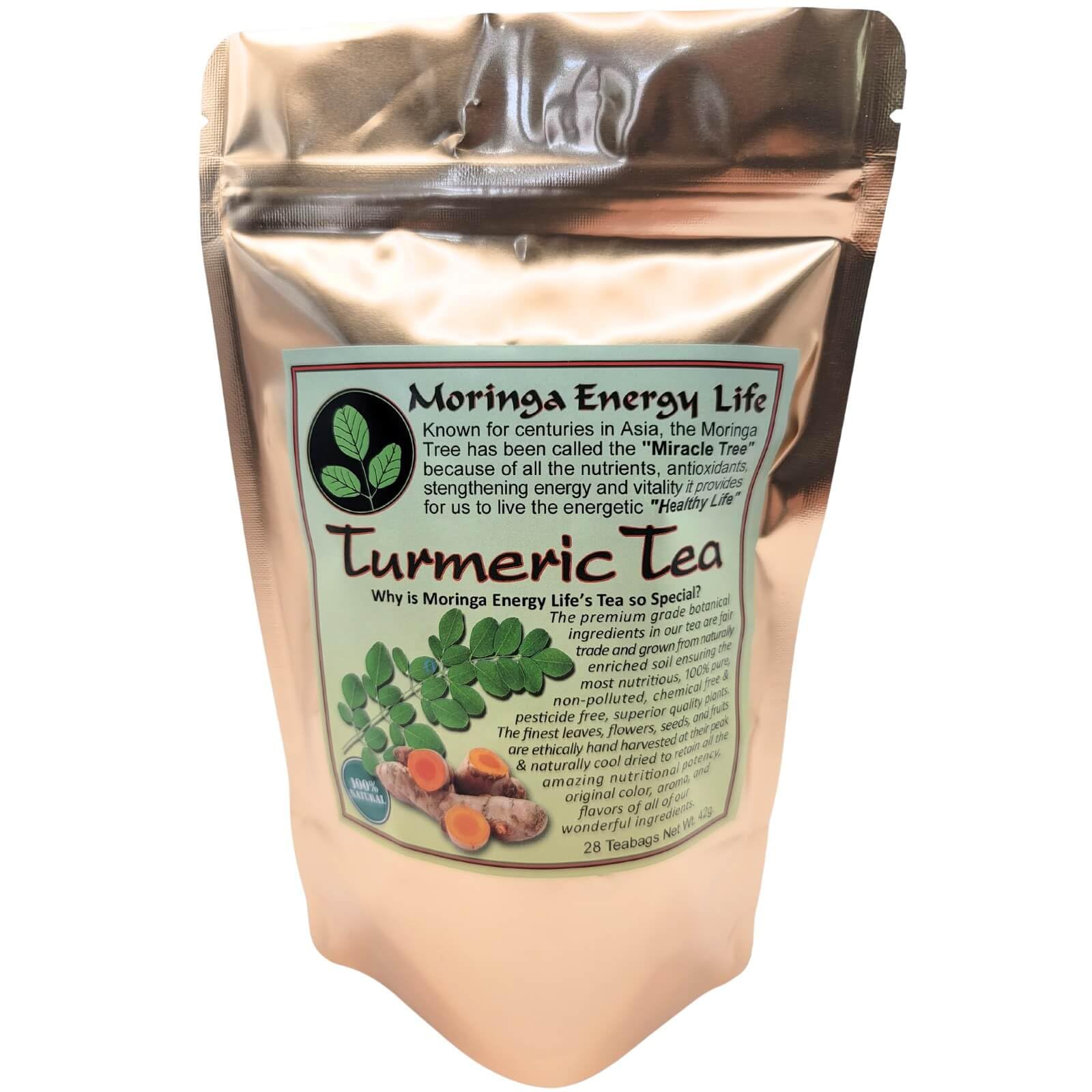 Moringa Turmeric Tea 28 tea bags (Keto, Detox, Paleo, Vitamin & Minerals, Herbal, Vegan, Gluten-Free, Non-gmo)