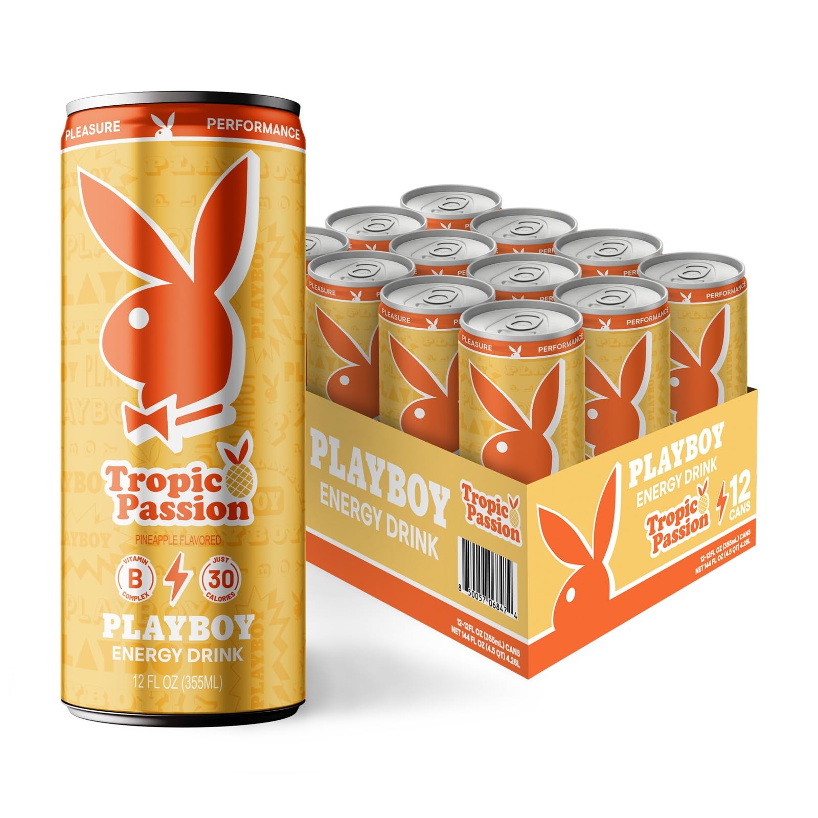 PLAYBOY Energy Drink - Tropic Passion (Pineapple) - 12 Pack of 12oz Cans | Performance + Pleasure Energy | NextGen Lifestyle Drink