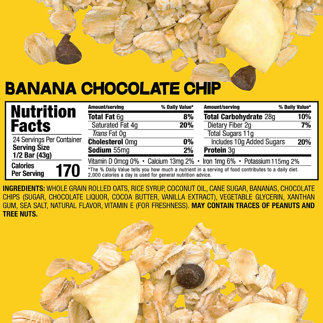 Bobo's Banana Chocolate Chip Oat Bars, Simple Ingredients, Whole Grain Oats, Plant Based, Gluten Free Breakfast Bars, Non-GMO, Healthy Snacks