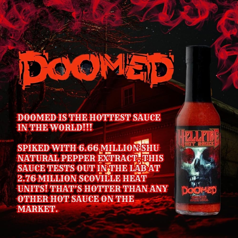 Hellfire Doomed Hot Sauce, Hottest Sauce in the World, Spiked with 6.66 Million SHU Natural Pepper Extract, Lab tested at 2.79 Million SHUs