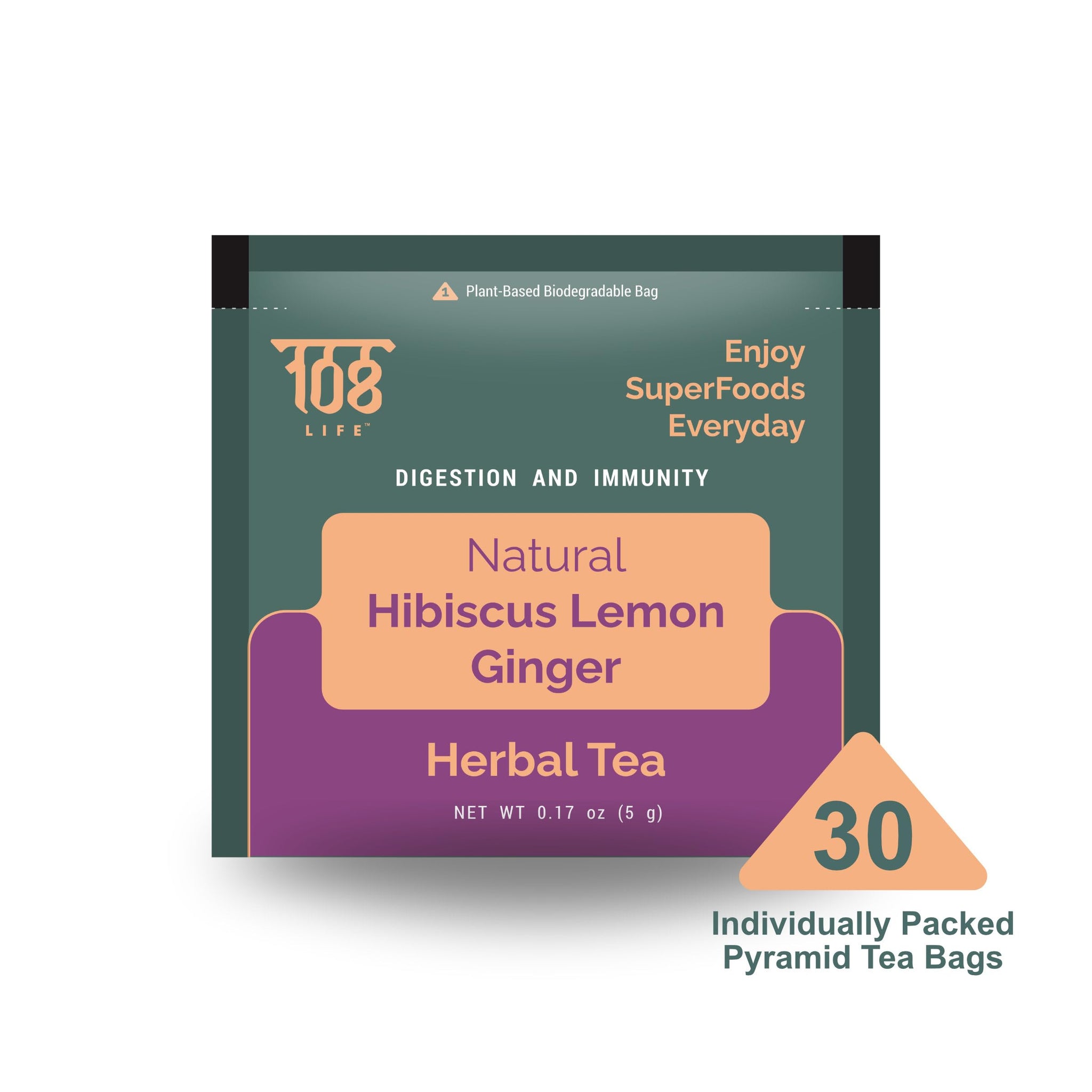 108 LIFE Natural Hibiscus Tea Bags | Lemon Ginger Tea | Herbal Tea | 100% Natural | Caffeine Free | Supports Digestion & Immunity | Biodegradable
