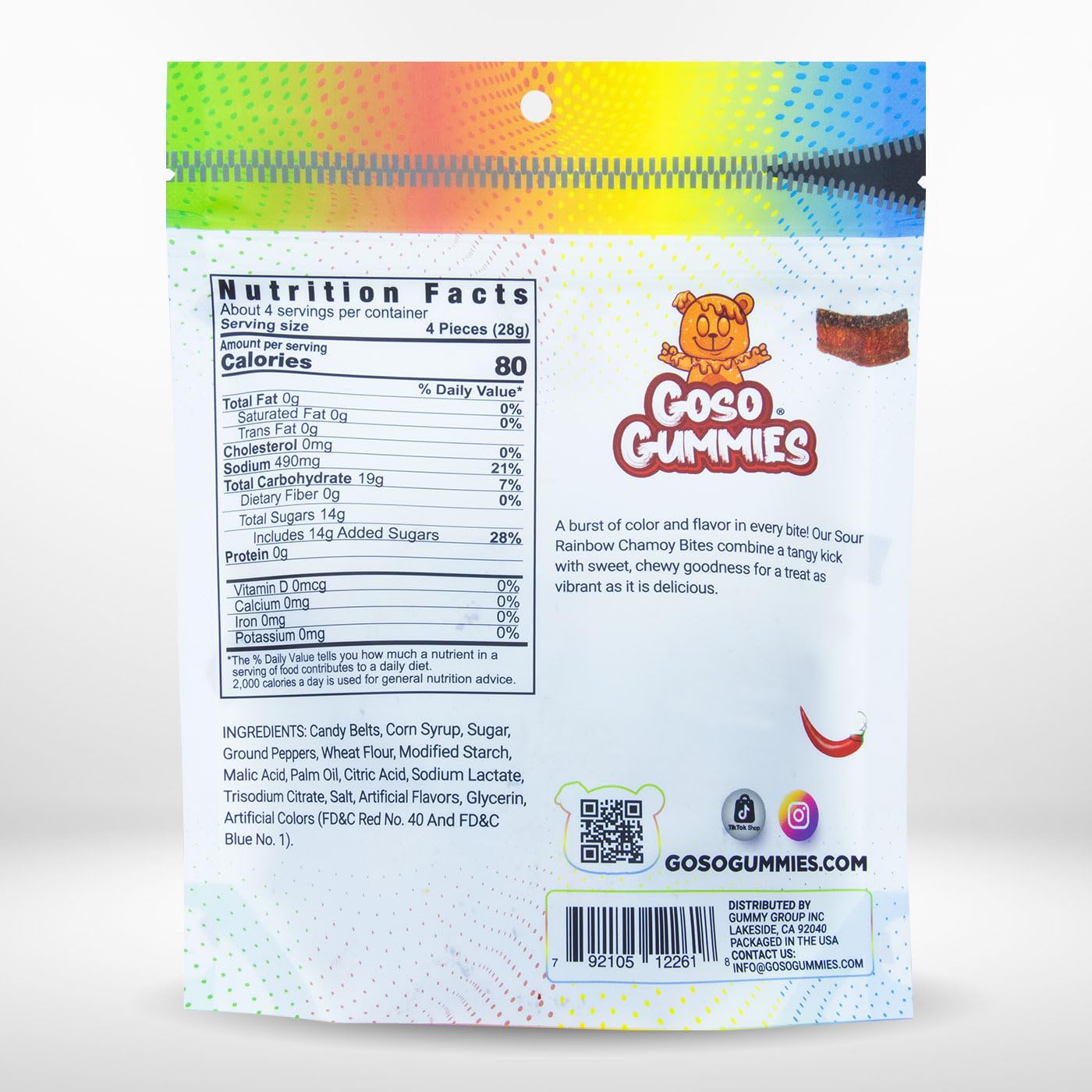 Goso Gummies Sour Rainbow Chamoy Belts 4oz Bag