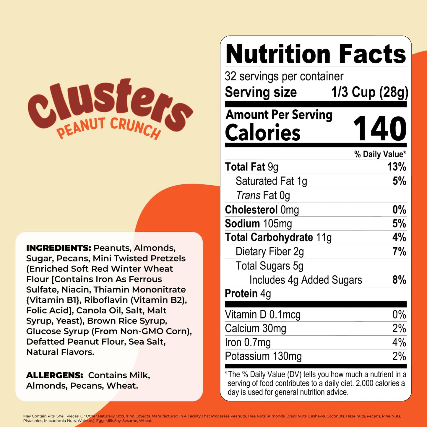 Nature’s Garden Clusters Peanut Crunch, 32oz Pouch - Big Chunky Nut & Pretzel Snack Bites with Almonds, Pecans - Crunchy, Nutrient-Dense, Guilt-Free