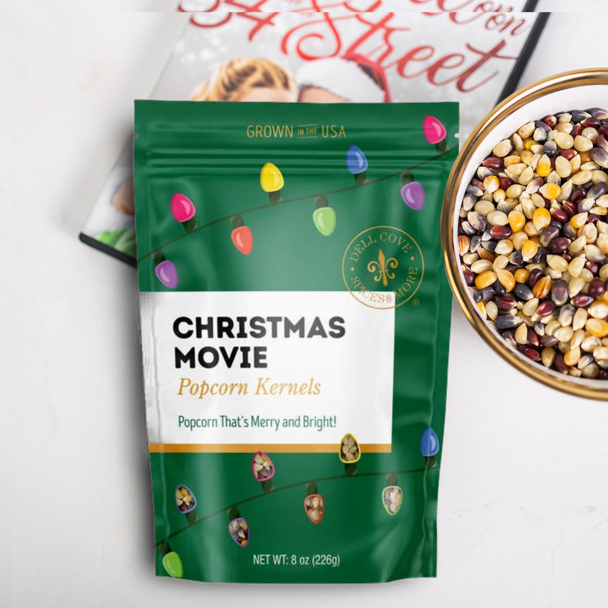 Dell Cove Spices | Christmas Movie Popcorn Kernels X-Mas Gift | Festive Holiday Movie Night Popcorn Kernels Snacks, Half Pound