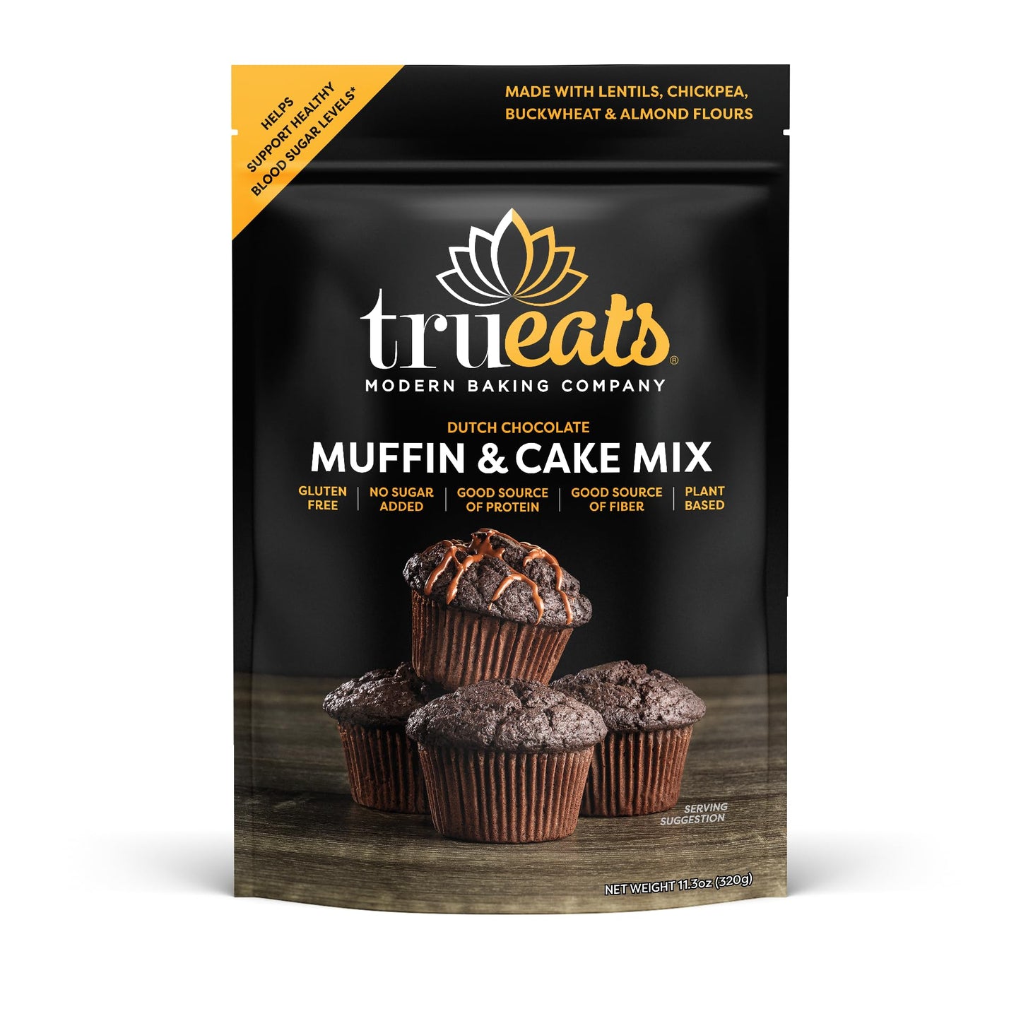TruEats Muffin & Cake Mix - Dutch Chocolate: Low Glycemic, Protein & Fiber Rich, Gluten & Grain Free, Diabetic Friendly, Vegan Friendly, Dairy Free, Plant Based, No Sugar Added