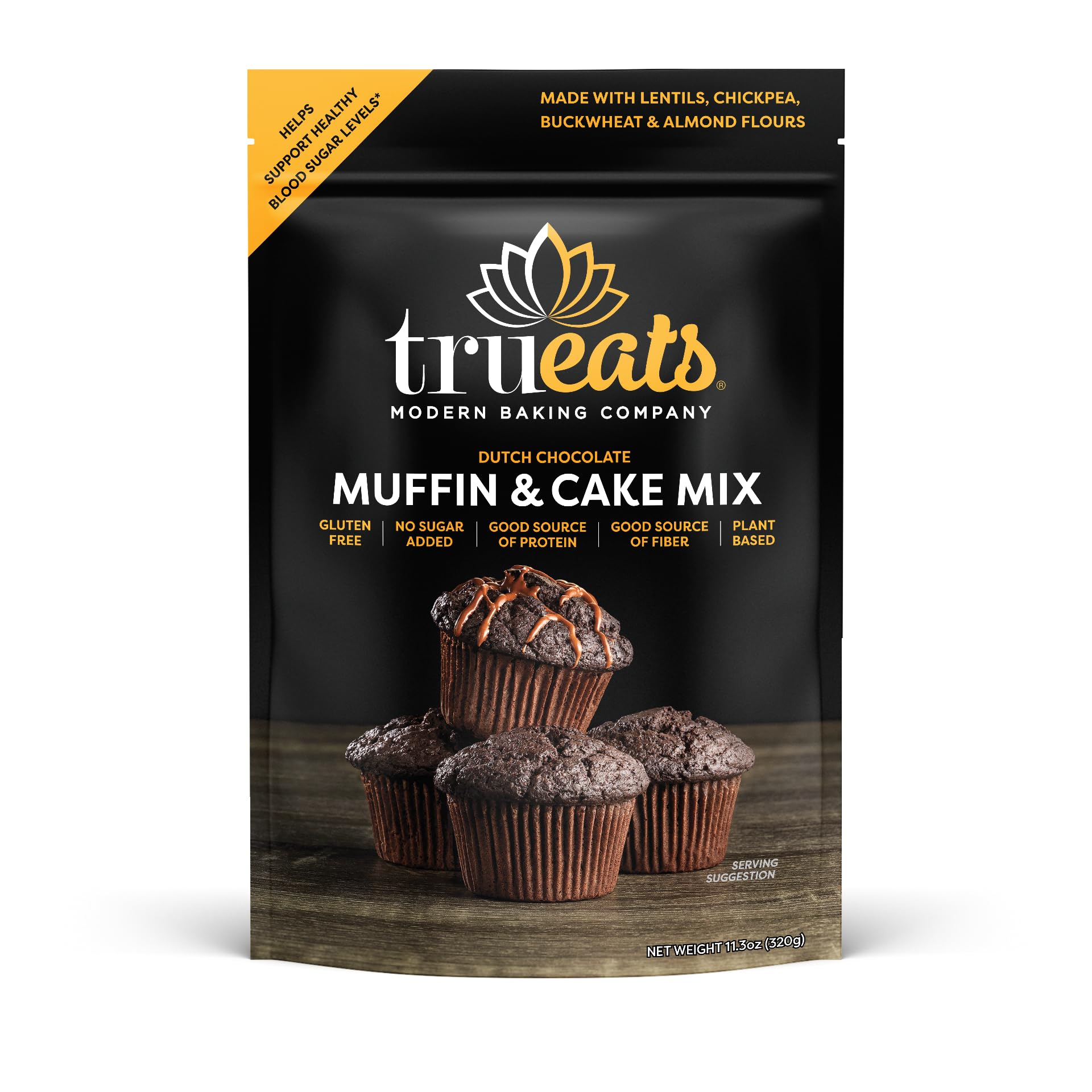 TruEats Muffin & Cake Mix - Dutch Chocolate: Low Glycemic, Protein & Fiber Rich, Gluten & Grain Free, Diabetic Friendly, Vegan Friendly, Dairy Free, Plant Based, No Sugar Added