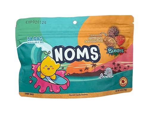 Noms Bursts Gummy Candy, Li Hing and Lemon Peel Flavor, 4.9 oz Resealable Bag