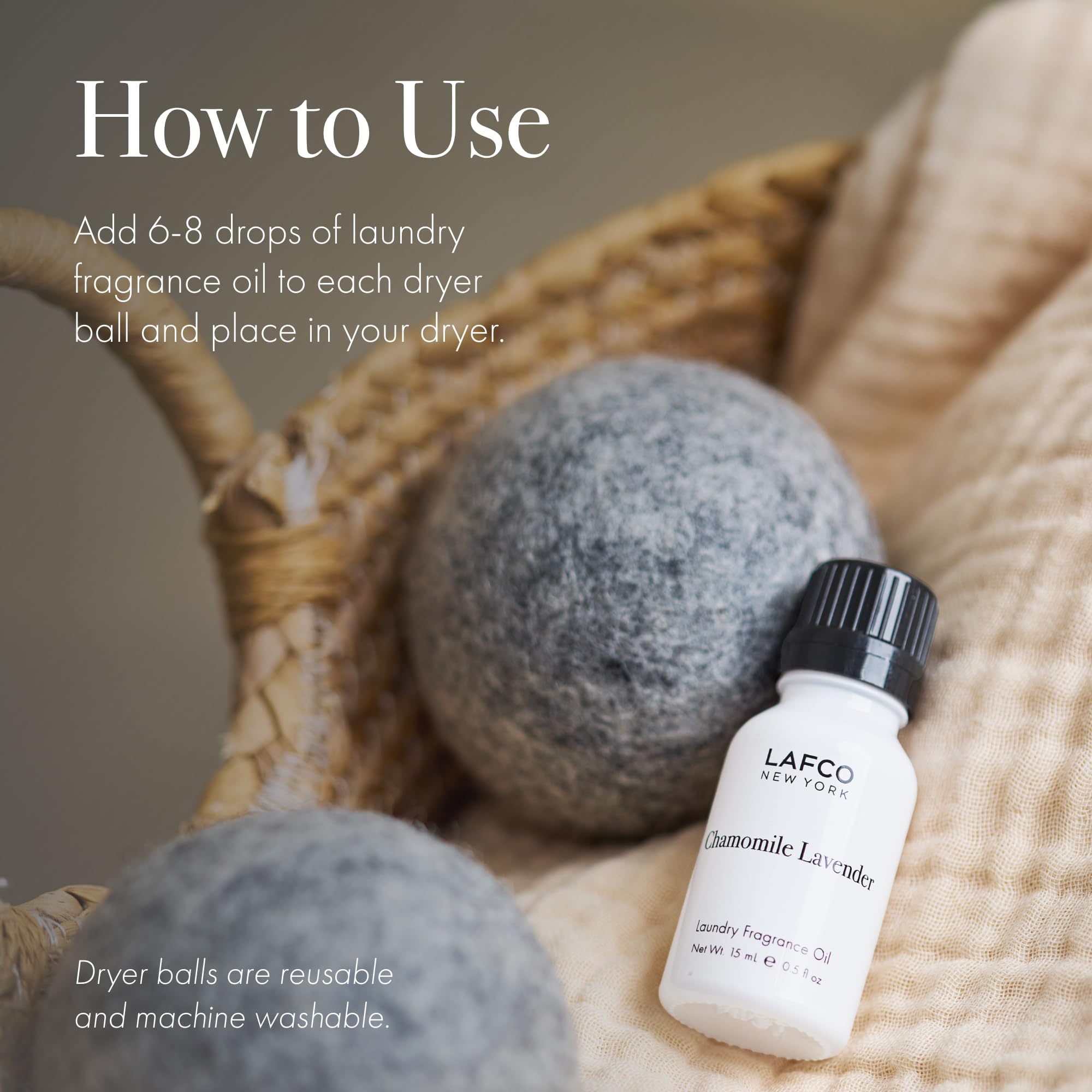 LAFCO New York Dryer Ball & Laundry Fragrance Oil Set, Chamomile Lavender - Soften, Scent & Dry Fabrics in Less Time - Reduces Static & Lint