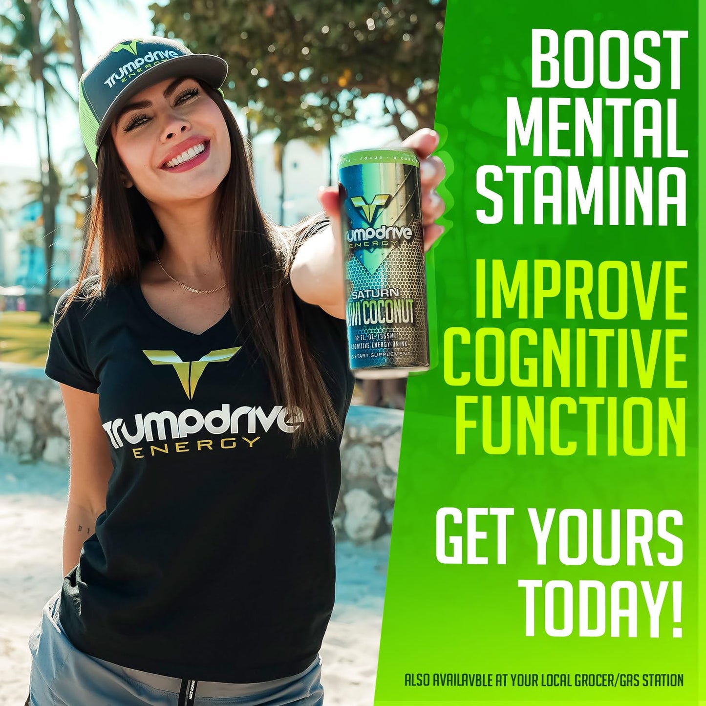 TRUMPDRIVE ENERGY Cognitive Energy Drink Nootropic Formula, Sun Mango Pineapple 12 Fl Oz (Pack of 12) 200mg Natural Caffeine, Fueling Mind Over