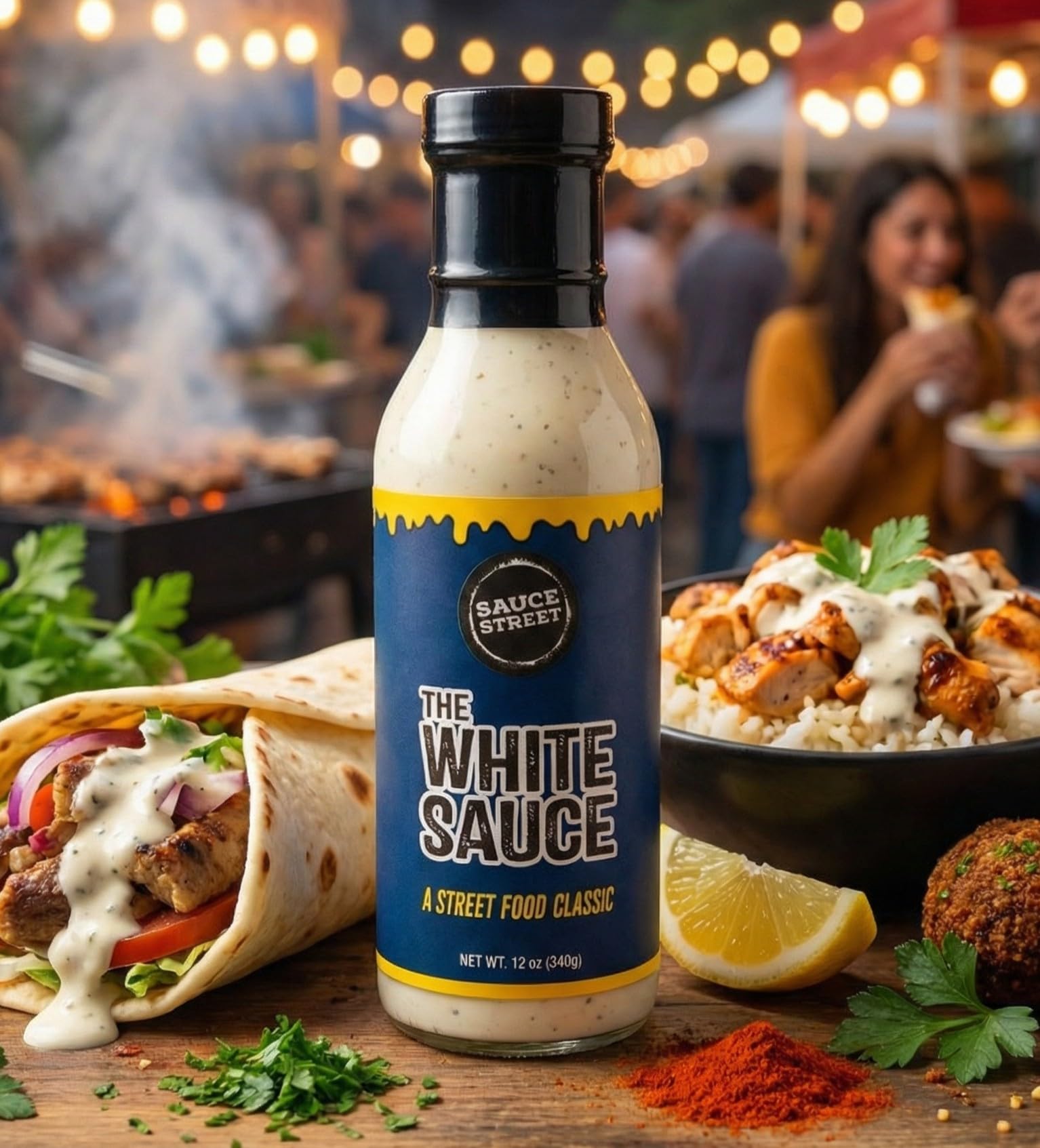 Sauce Street - The White Sauce | Tangy & Mild Spice | Street-Food Style | Best For Rice Bowls, Tacos, Pizza, Sandwiches and Grilled Favorites | 12oz
