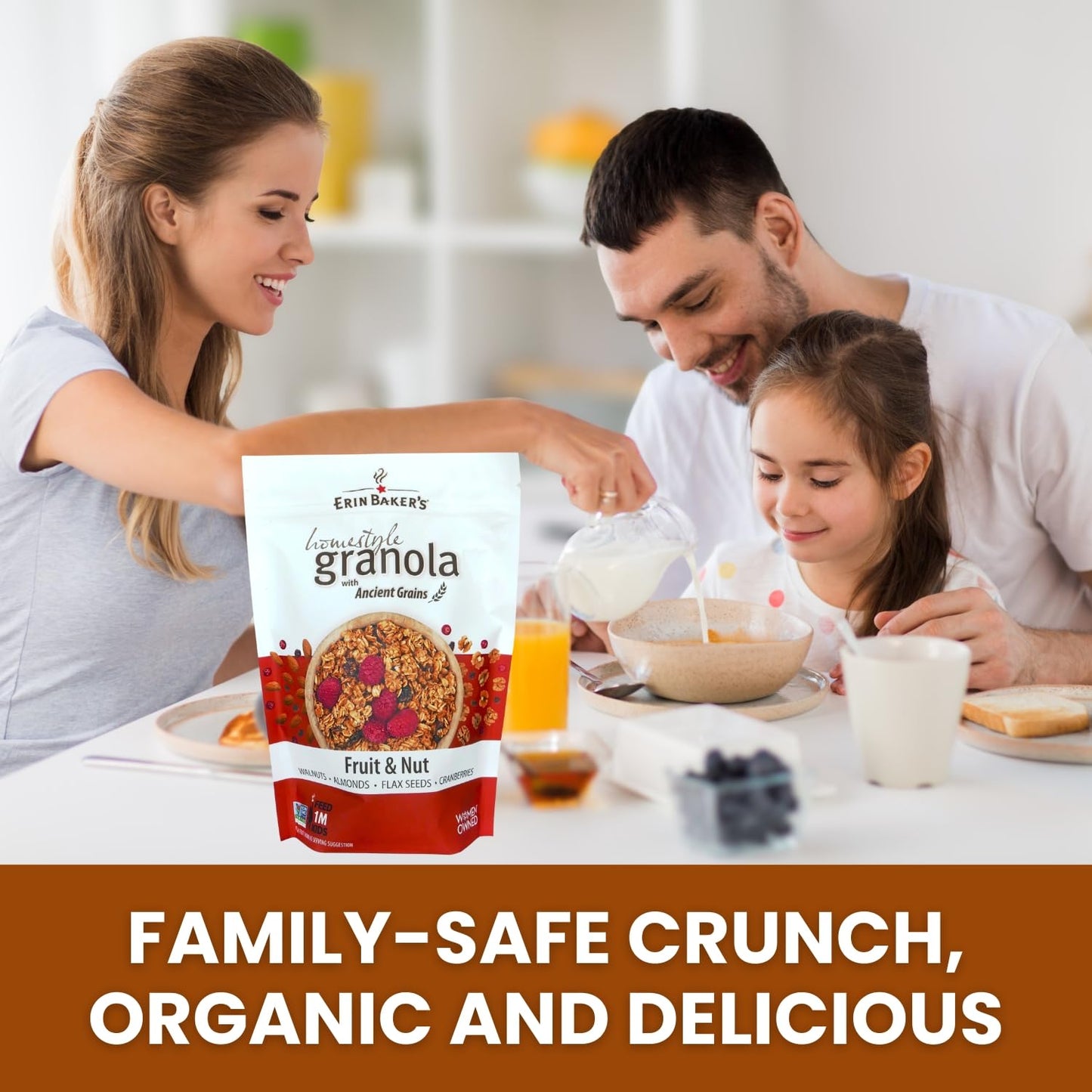 Erin Baker’s Homestyle Fruit and Nut Granola with Ancient Grains - Made from Natural Ingredients, Crunchy Texture, Versatile Snack or Cereal - Vegan