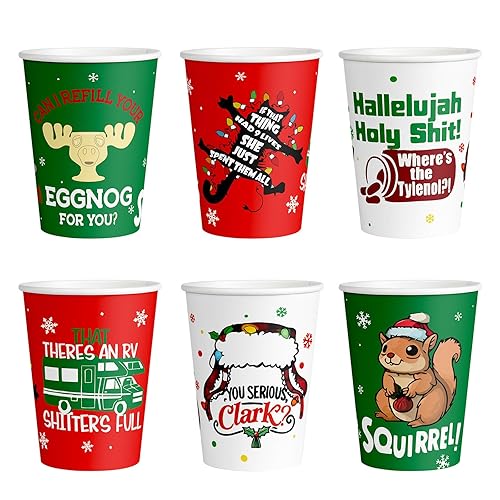 HigzYovn 48 Pack Christmas Paper Cups, Christmas Vacation Decorations, 9 oz Xmas Coffee Disposable Cups, Funny Xmas Party Cups for Holiday Hot