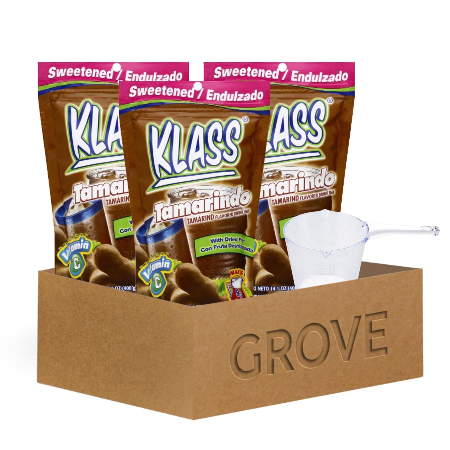 3x Klass Bev Mix Tamarindo Sweetened 14.1 OZ Bundle with Measuring Cup - Traditional Aguas Frescas Drink Mix with Sweet and Tangy Tamarind Flavor
