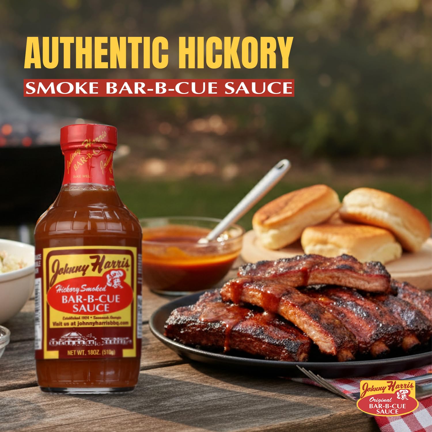 Johnny Harris Hickory Smoked Bar-B-Cue Sauce, Authentic Hickory Smoke BBQ Sauce, Hickory Grilling, Smoked Pork Barbecue Condiment, Gluten-Free