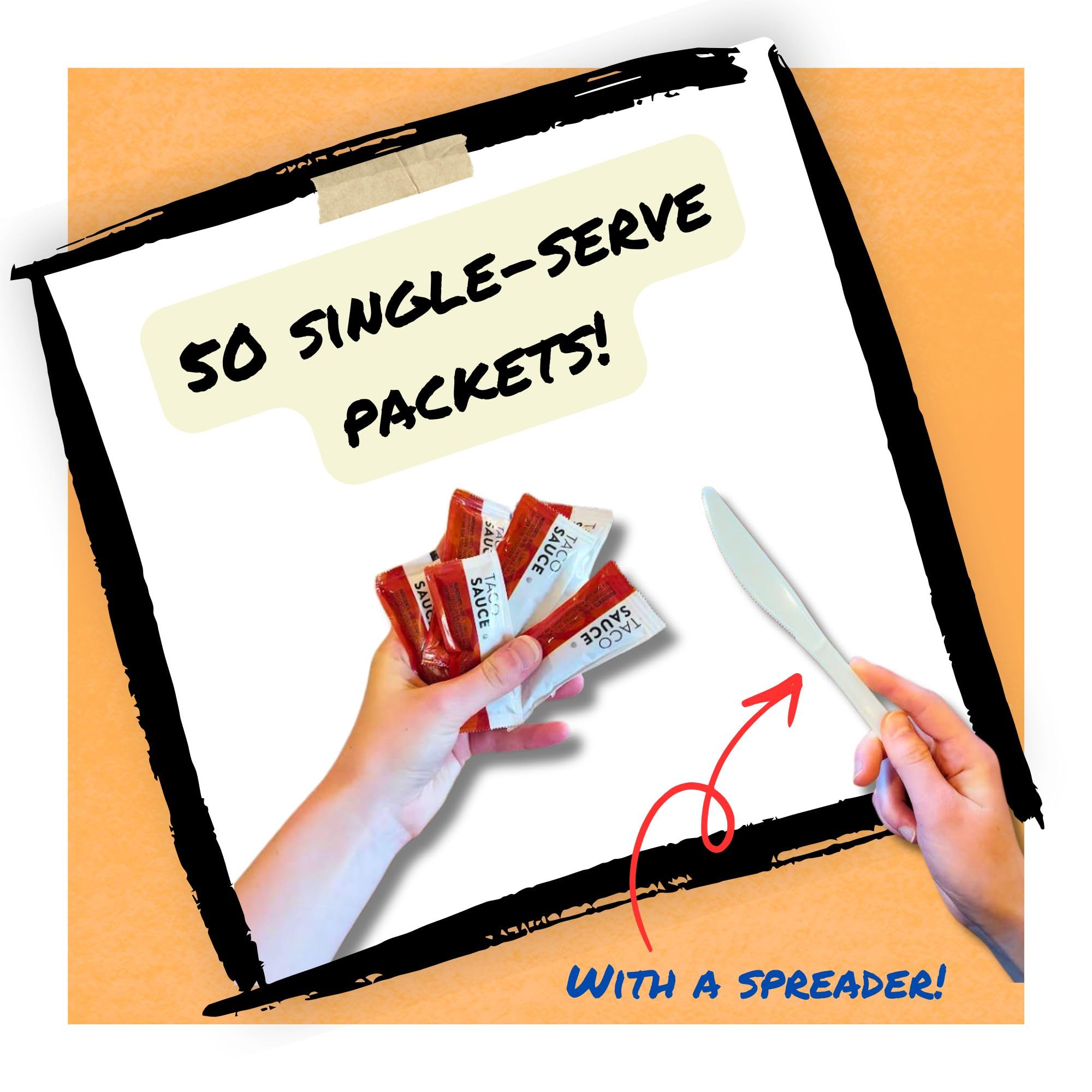 Flavorsmith Taco Sauce Packets - 50 Count (9g Each) with Spreader in Resealable Slide Seal Bag - Packaged by CMC Products