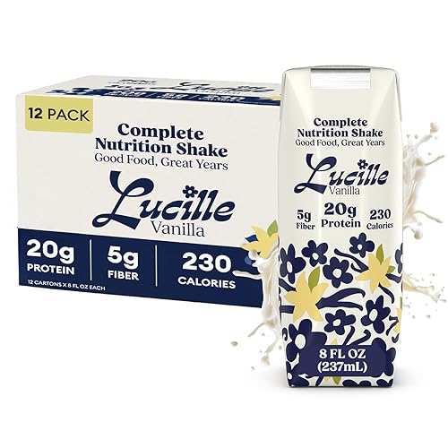 Lucille Meal Replacement Shake - Vanilla, High Protein Drink for Adults & Seniors, 20g Protein & 6g Fiber, 230 Cal, Lactose Free and Gluten Free, 8 oz
