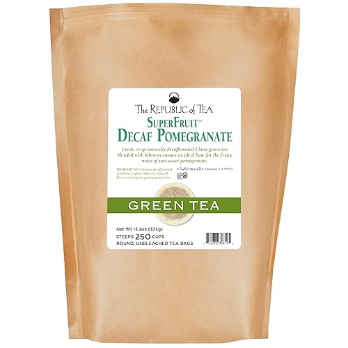The Republic of Tea Decaf Organic Pomegranate Green Superfruit Tea Bags, 250 Tea Bag Bulk