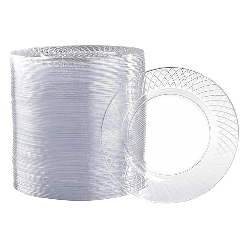 Prestee 100 Pack Clear Plastic Plates for Party - 6.25 Inch Small Round Dessert Plate and Appetizer Platter - Heavy Duty Disposable Plastic Plates