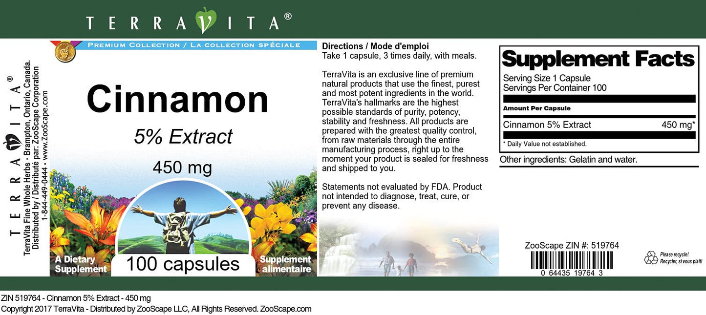 Cinnamon 5% - 450 mg (100 Capsules, ZIN: 519764)