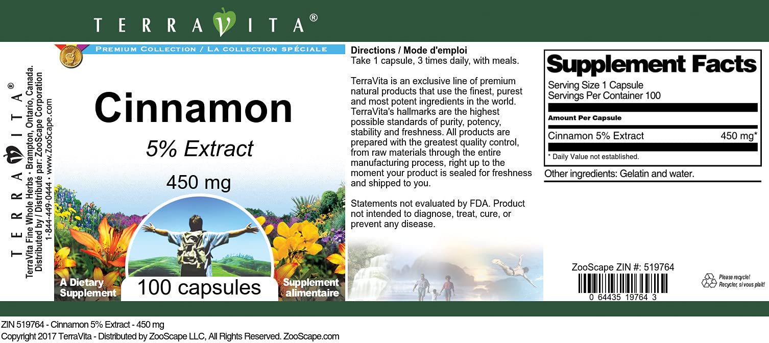 Cinnamon 5% - 450 mg (100 Capsules, ZIN: 519764)