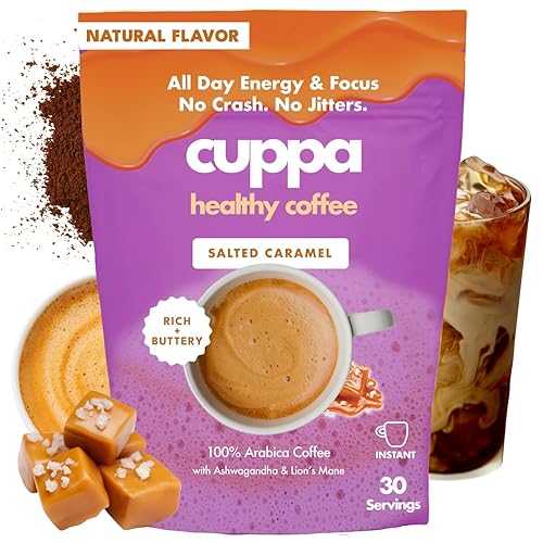 Cuppa Salted Caramel Mushroom Coffee with Adaptogens & Superfoods - Lion’s Mane, Ashwagandha & Cordyceps. Adaptogens + MCT to support natural energy
