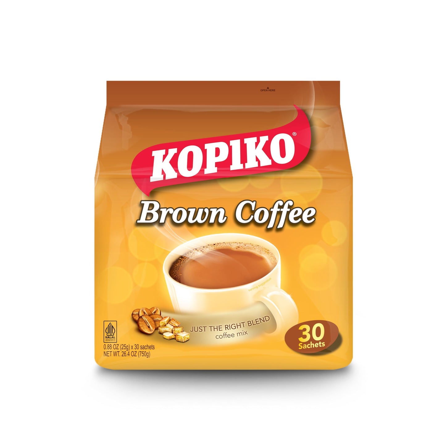Kopiko Brown Instant Coffee Mix - Authentic Indonesian Volcanic Coffee - Taste the Irresistibly Delicious Coffee with Brown Sugar (0.88 OZ/25gr x 30