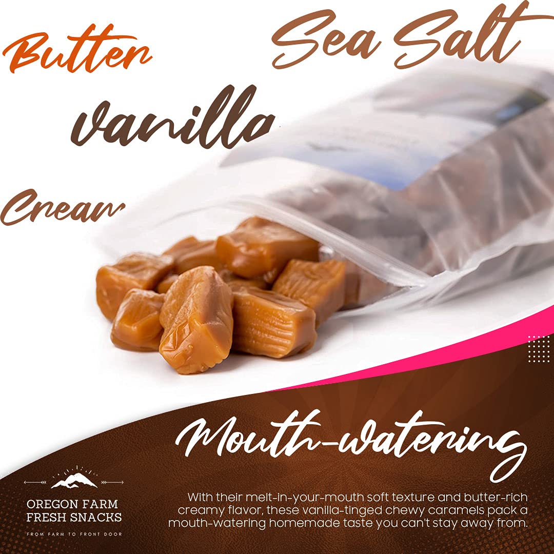 Oregon Farm Fresh Snacks Salted Caramel Gourmet Candy - Individually Wrapped Candy - Vanilla & Sea Salt Caramels - Soft & Chewy Oregon Products (32oz)