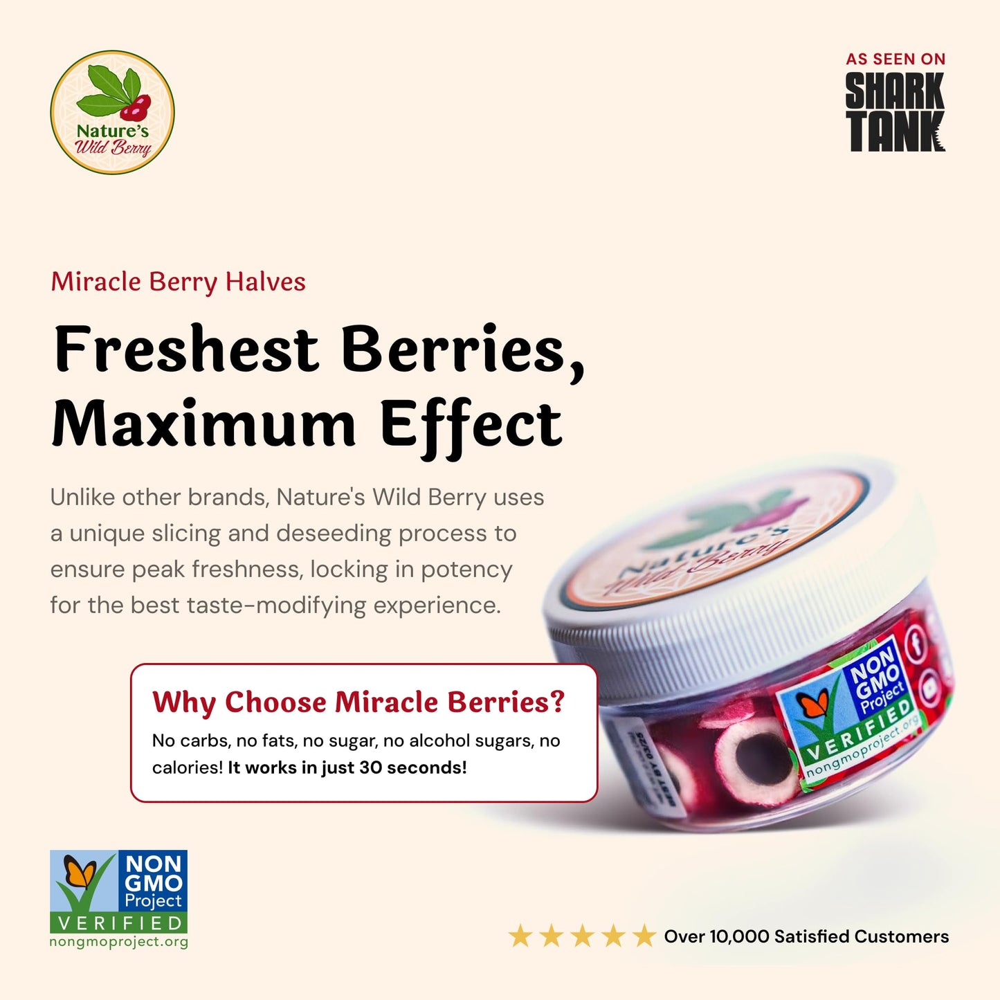 Nature's Wild Berry Miracle Berry Halves | 30 Freeze Dried Flavor Tripping Halves | Turns Sour Sweet | Hermetically Sealed Metal Tin | 100% Plastic