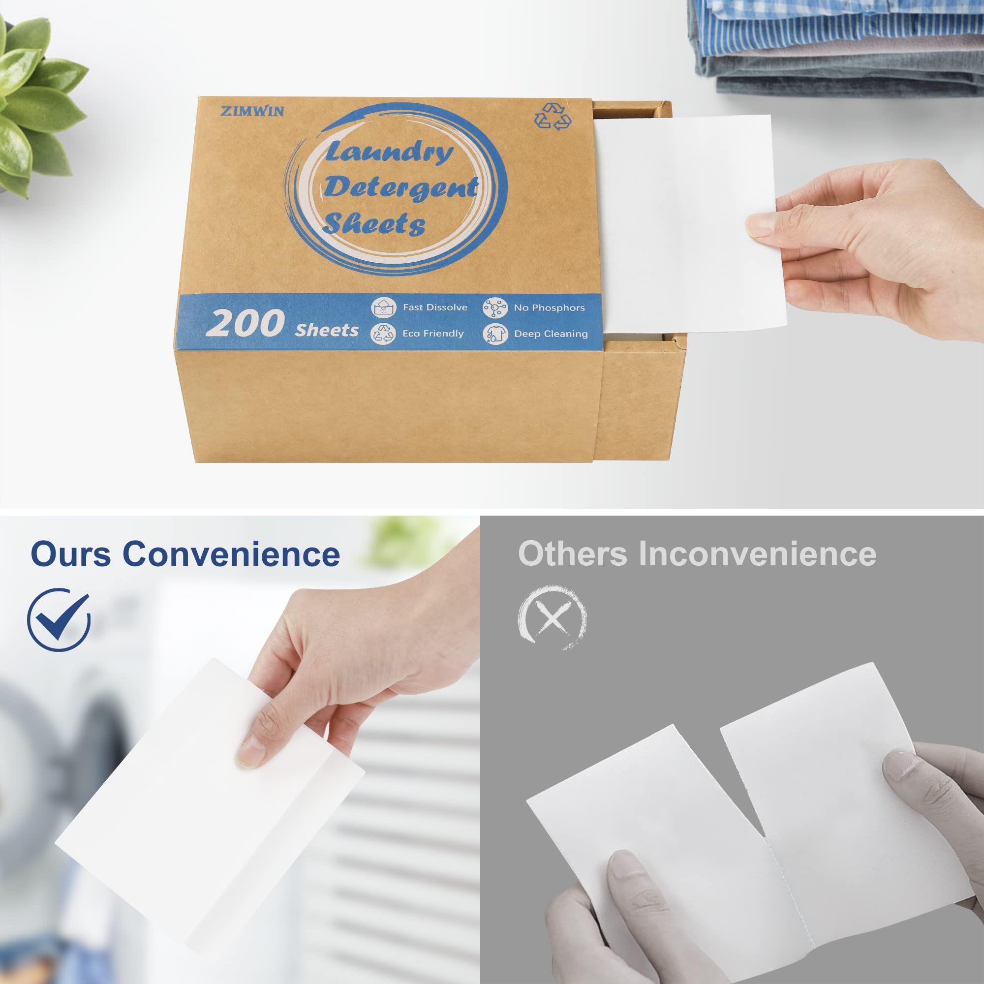 Laundry Detergent Sheets 200 Sheets, Fragrance-Free, Eco-Friendly, Plastic-Free, Hypoallergenic, Liquidless Washing Supplies for Dorm Travel Camping