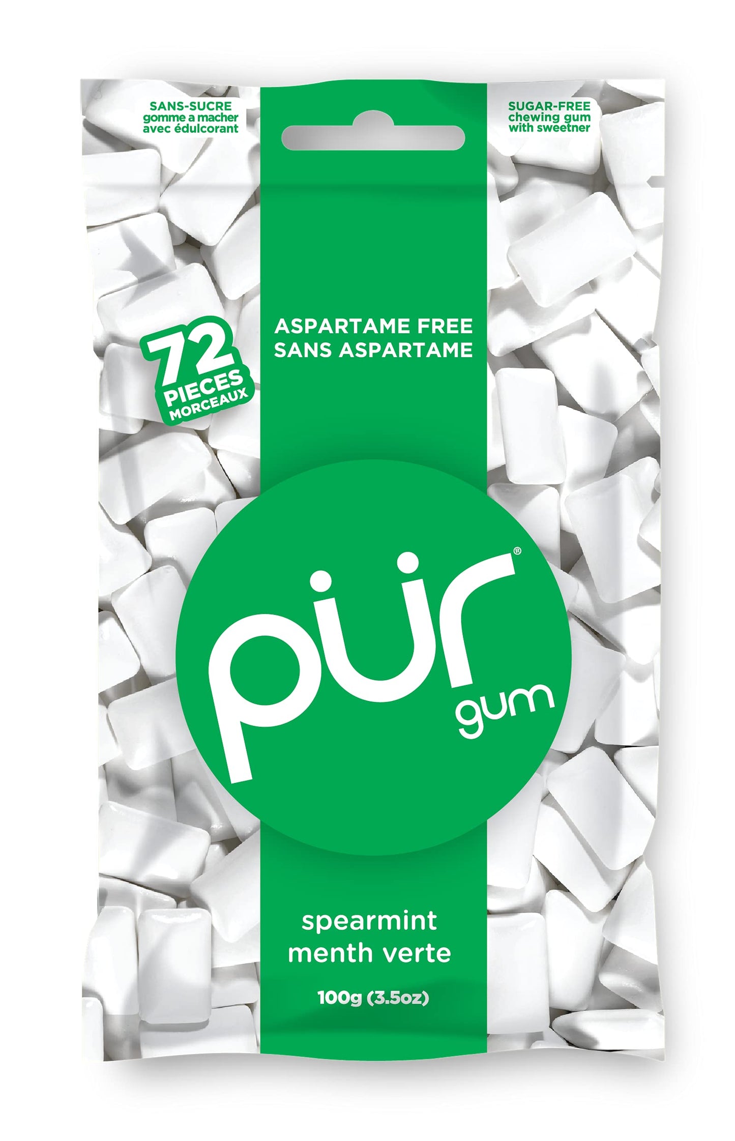 PUR 100% Xylitol Chewing Gum, Spearmint, Sugar + Aspartame Free, Vegan + Non Gmo, 72 Count