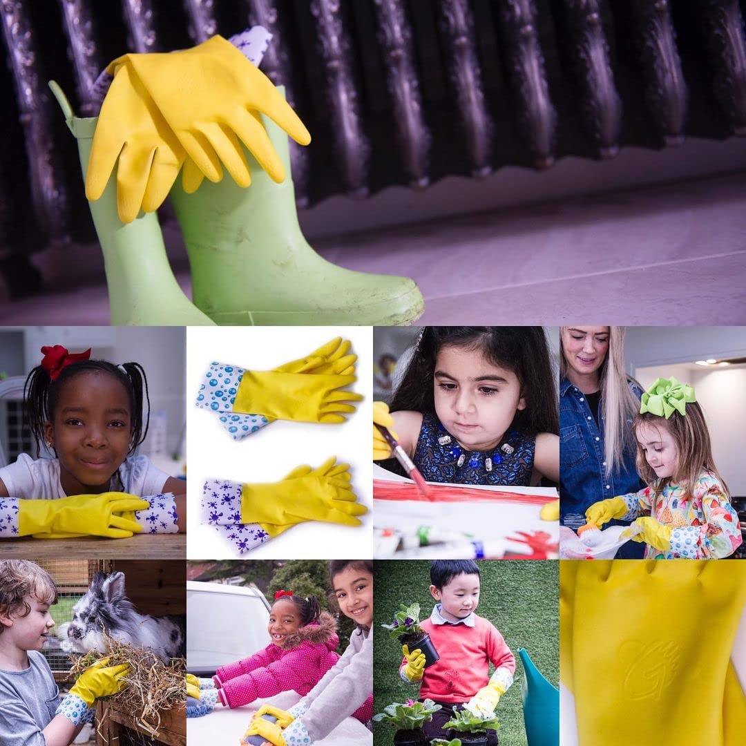 GUBBERLOVES Rubber Gloves for Children Gardening & Washing up Designed for Children - Kids Gloves that fit properly - (PLAIN XS - 6-9 YEARS)