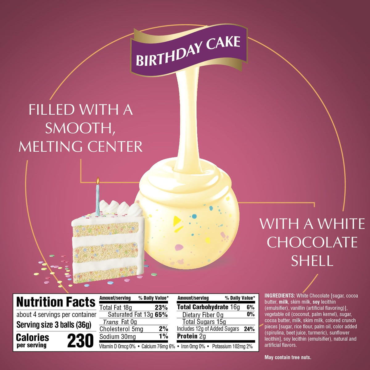 Lindt LINDOR Birthday Cake White Chocolate Truffles, White Chocolate Candy with Smooth, Melting Truffle Center, 5.1 oz.