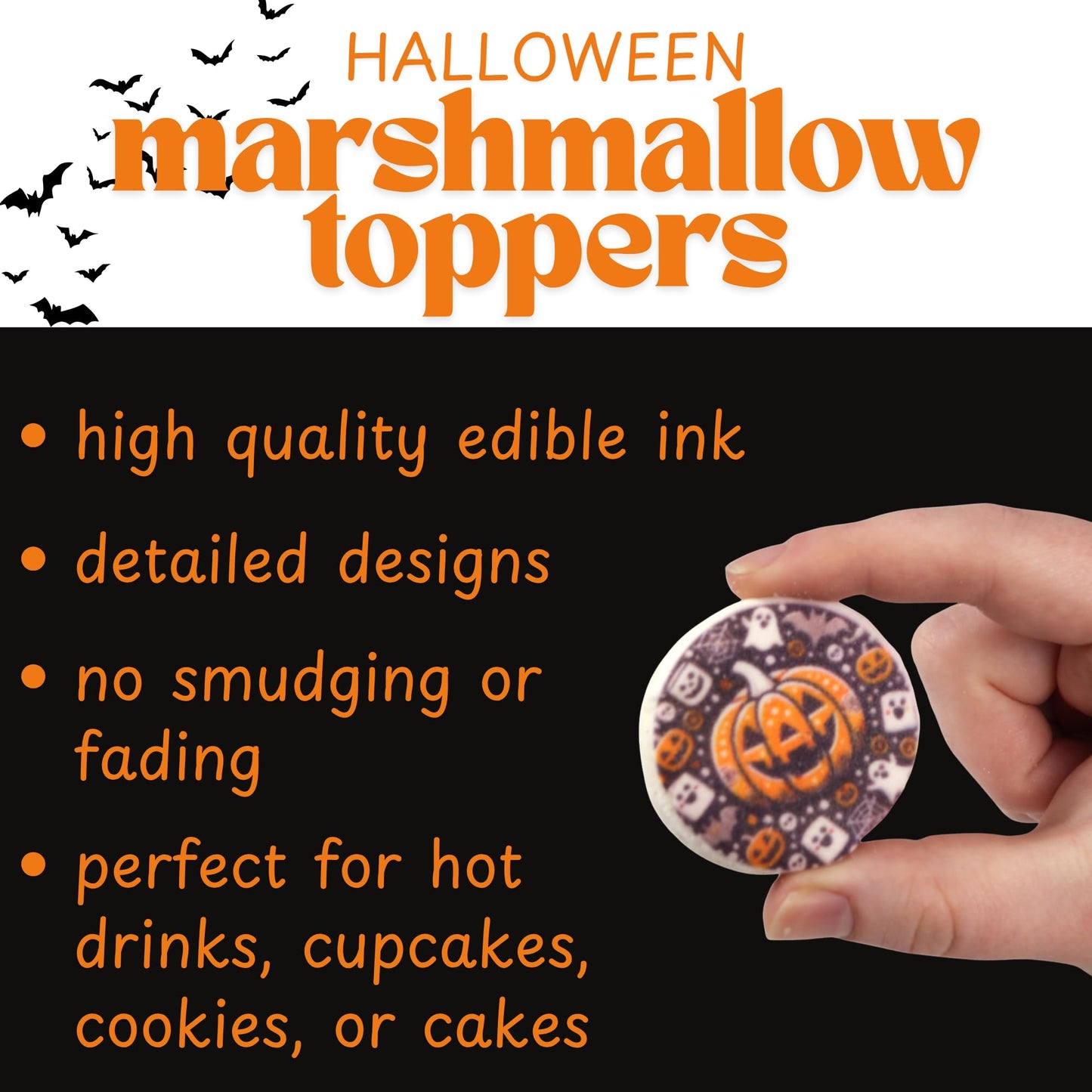 Halloween Marshmallow Toppers, Perfect Hot Cocoa Toppings or Dessert Decorating Candy, Assorted Festive Designs, 9 Count