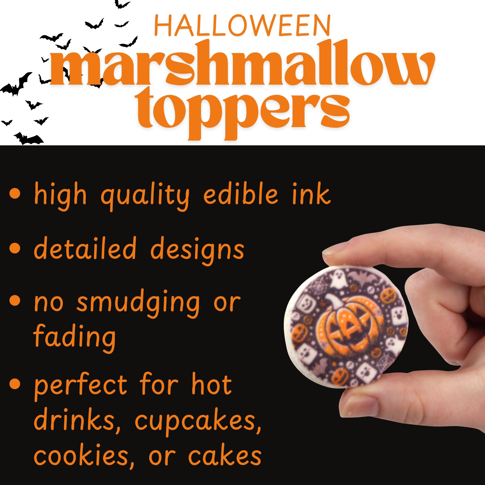 Halloween Marshmallow Toppers, Perfect Hot Cocoa Toppings or Dessert Decorating Candy, Assorted Festive Designs, 9 Count