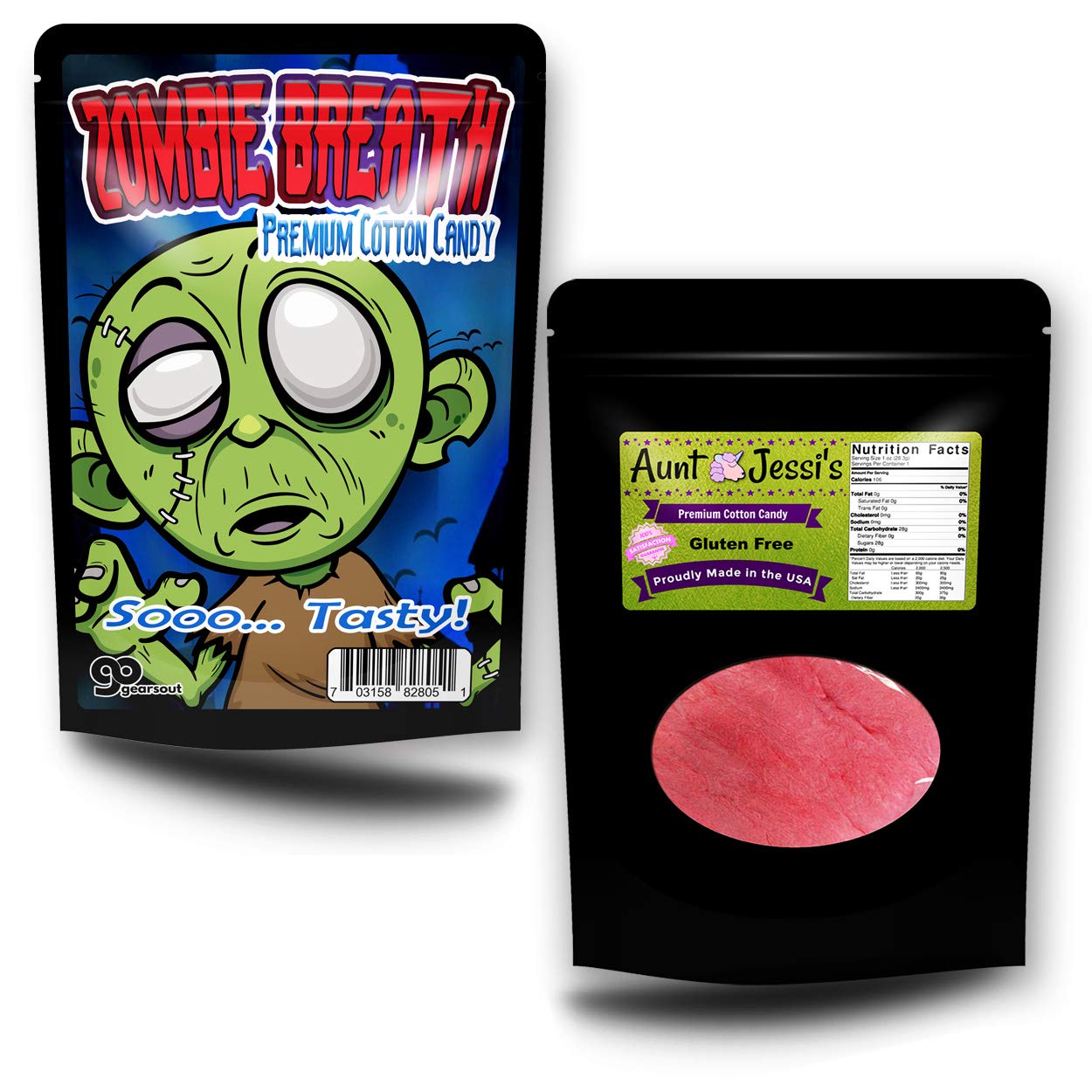 Zombie Breath Cotton Candy - Funny zombie design - Novelty candy for kids - Gluten-free, Made in America, Pink cotton candy