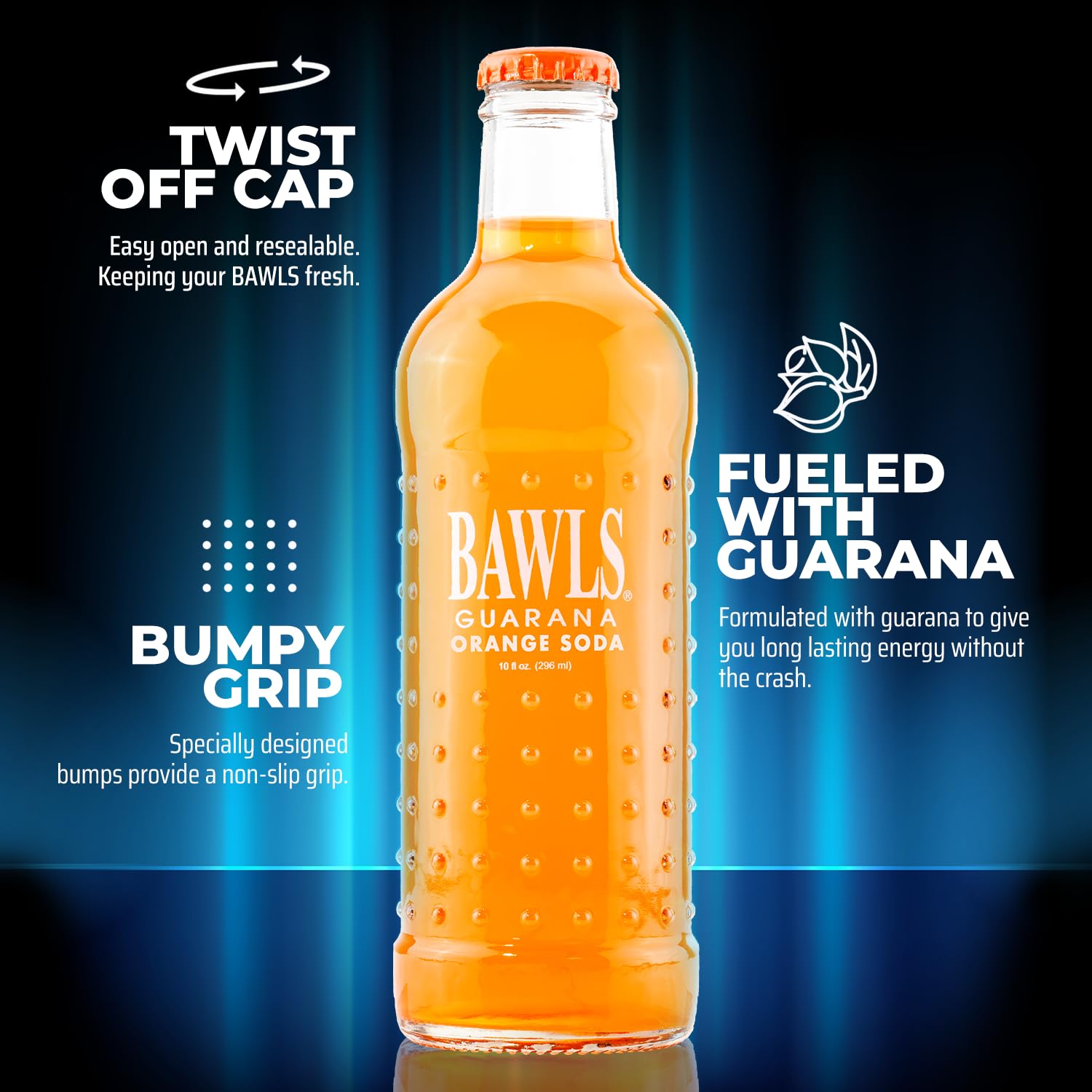 BAWLS Guarana Mandarin Orange, BAWLS Guarana Drink, Guarana Soda, Guarana Fueled Soda for Energy, High Energy Caffeinated Drink, 10oz 12 Pack Glass