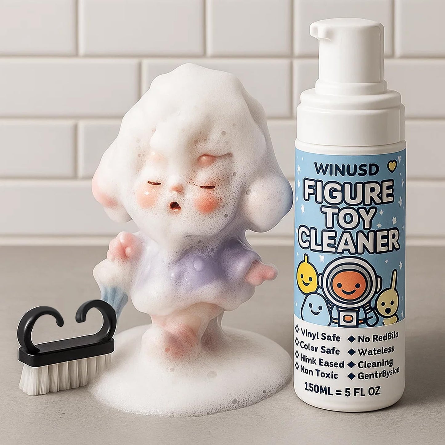 Figure & Plush Toy Cleaner - 5oz Foam Spray for Stuffed Animals & Soft Dolls with Brush & Cloth | No Rinse, Zero Residue, Color-Safe| Safe