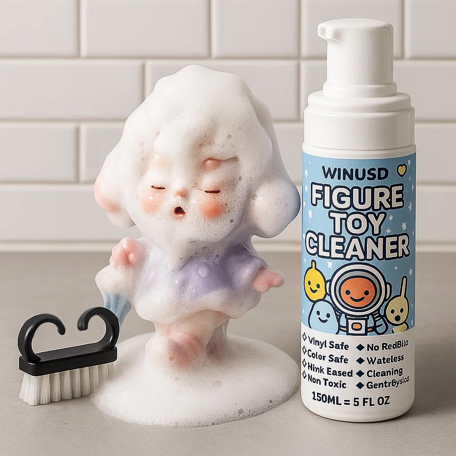 Figure & Plush Toy Cleaner - 5oz Foam Spray for Stuffed Animals & Soft Dolls with Brush & Cloth | No Rinse, Zero Residue, Color-Safe| Safe