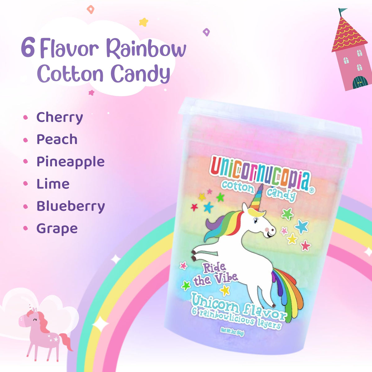 Unicornucopia Rainbow Cotton Candy, Unicorn Party Favors, 3 oz, 3 Pack