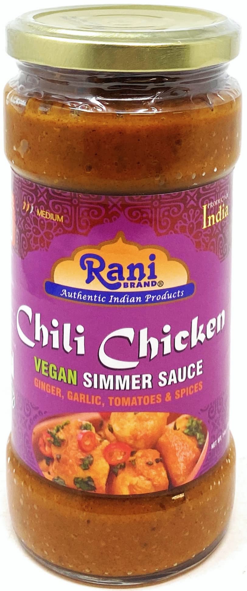 Rani Chili Chicken Vegan Simmer Sauce (Ginger, Garlic, Tomatoes & Spices) 14oz (400g) Glass Jar, Pack of 5+1FREE ~ Easy to Use | Vegan | No Colors |
