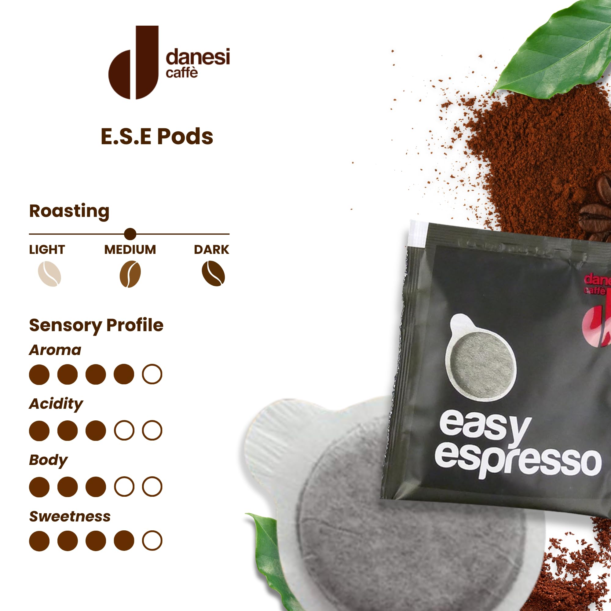 Danesi Caffe Italian ESE Coffee Pods - Medium Roast Easy Serve Espresso Pods for Espresso Machines for Home and Office - Made from Premium Italian