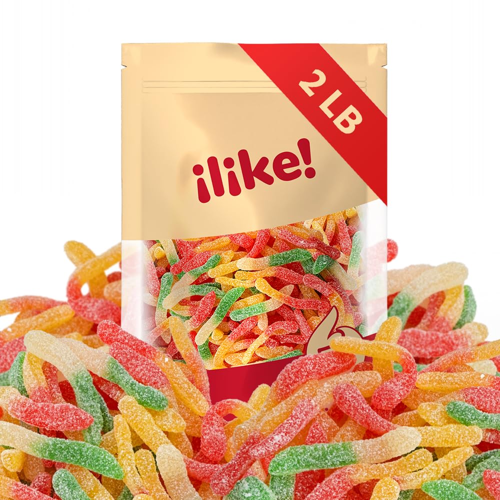 Sour Gummy Worms Candy | 2-Pound Bag | Assorted Fruit Flavored Chewy Candy | Bulk Sour Gummies for Snacking, Party Favors, Goodie Bags, and Dessert