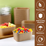 RAIHOMKIT 50 Pack Kraft Paper Bowls, 35oz Rectangular Cardboard Take Out Container with Lids, Large Cardboard Meal Prep Containers, Disposable Paper