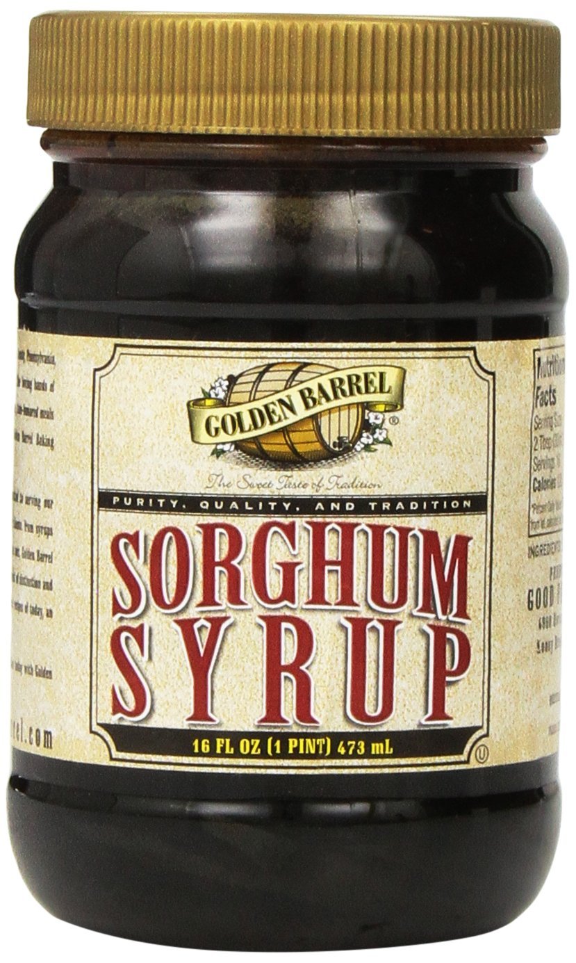 Golden Barrel Pure Sorghum Syrup - 16oz Jar of USA-Sourced Sweet Sorghum Syrup Rich in Iron - Natural Sweetener & Molasses Alternative for Pancakes, Oatmeal, Baking, Barbecue, & Cooking